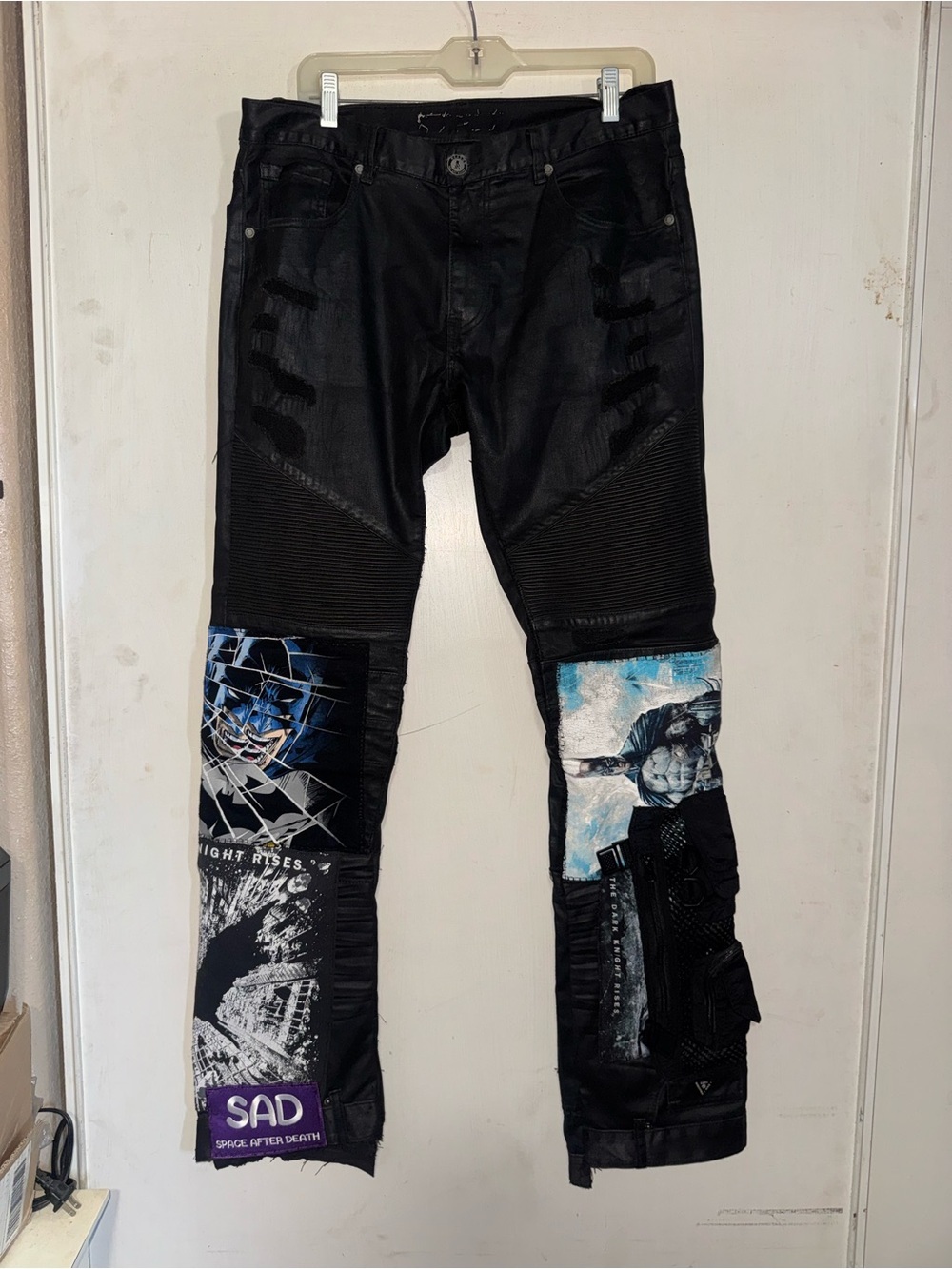 Reason Black Patchwork Graphic Slim Straight Jeans with Blue & Purple Accents - Picture 2 of 16